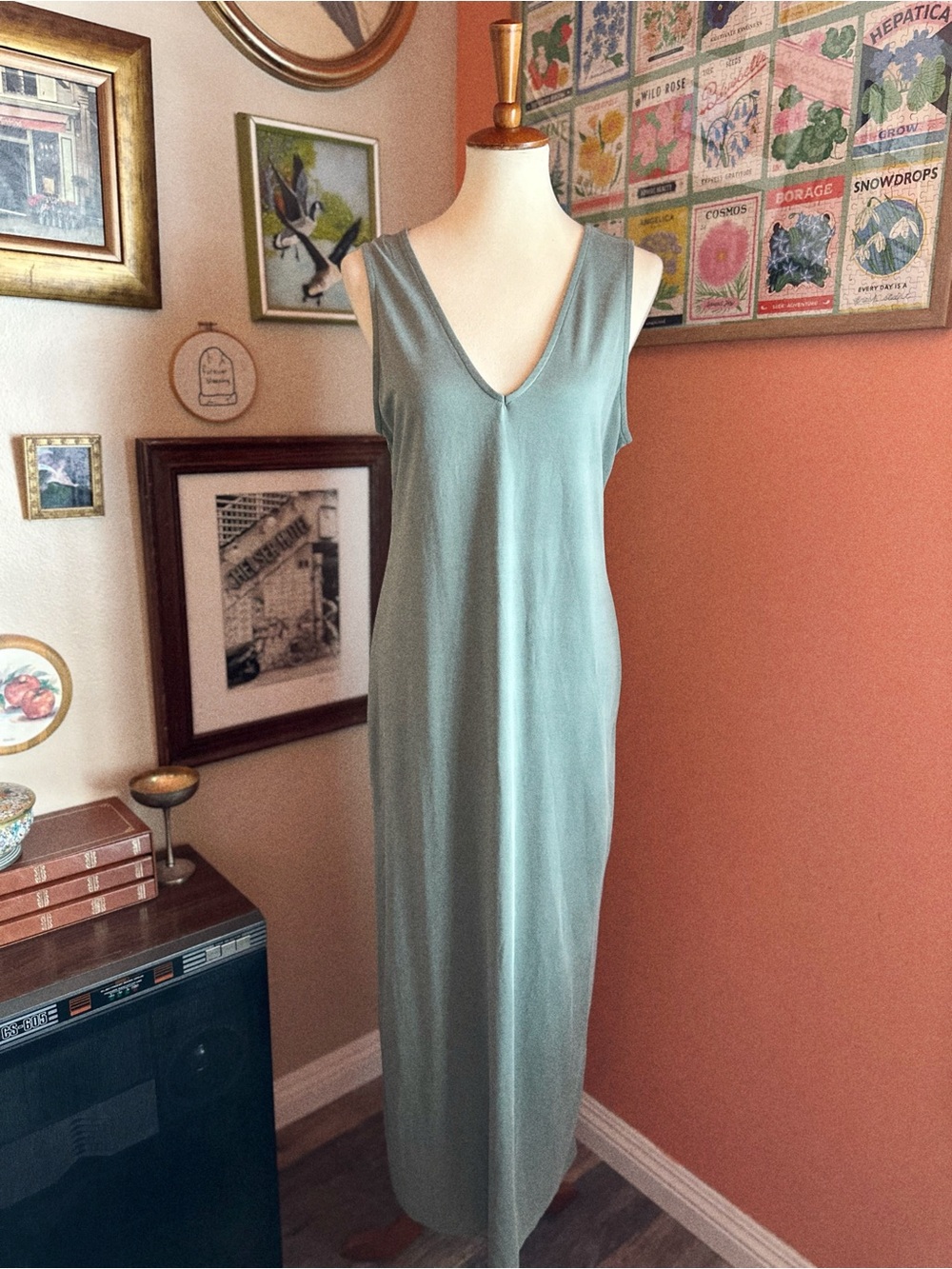 Open Edit Sleeveless V-Neck Maxi Dress in Sage Green